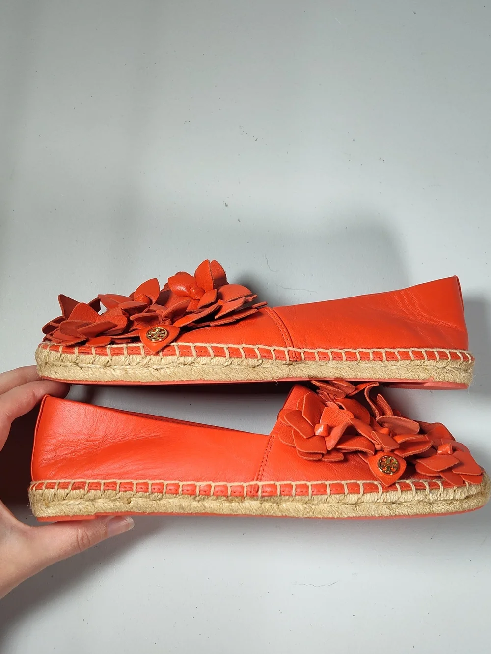 Tory Burch Blossom Espadrille Nappa Leather Flats Samba Orange 7‎